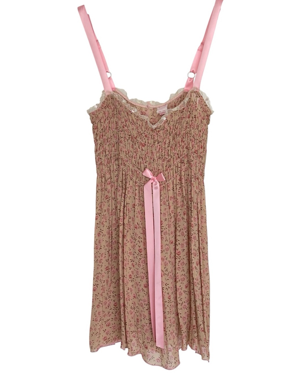 FIFI CHACHNIL Floral Smocked Baby Doll/Nightdress with Pink Accent-SZ Small